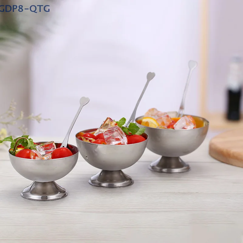 

New Ice Cream Cups Salad Bowl Stainless Steel Bowl Dessert Fruit Plate Snack Dish Party Supplies
