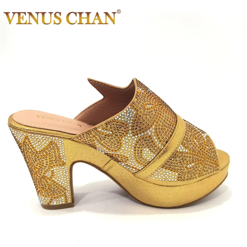 Venus Chan Shoes Open Toe Slingbacks Low (1cm-3cm) Women Pumps for Party Lady Sandals with Heels Italian Shoe with Rhinestone