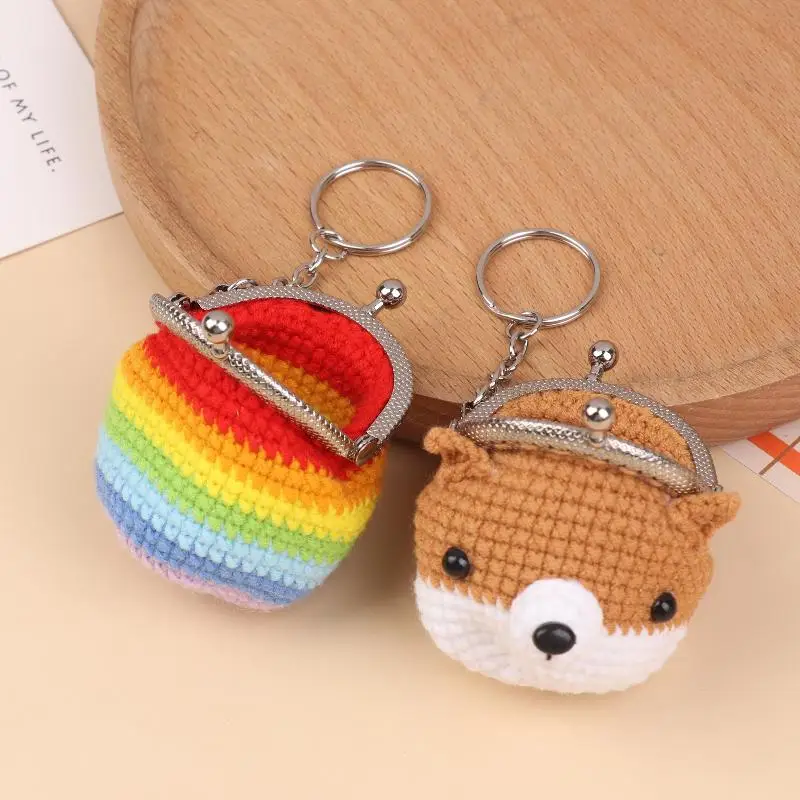 Monedero de ganchillo hecho a mano, bolso pequeño tejido de hilo, bolsa con cordón de dibujos animados, estuche de almacenamiento para auriculares