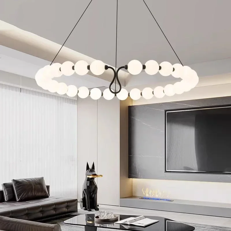 

Nordic Ring Acrylic Ball Led Pendant Lamp for Living Dining Table Room Bedroom Chandelier Home Design Line Hanging Light Fixture