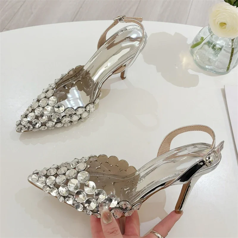 Eilyken Sexy Pointed Toe Women Pumps Elegant Crystal PVC Transparent Thin High Heels Slingback Party Prom Female Shoes image 4