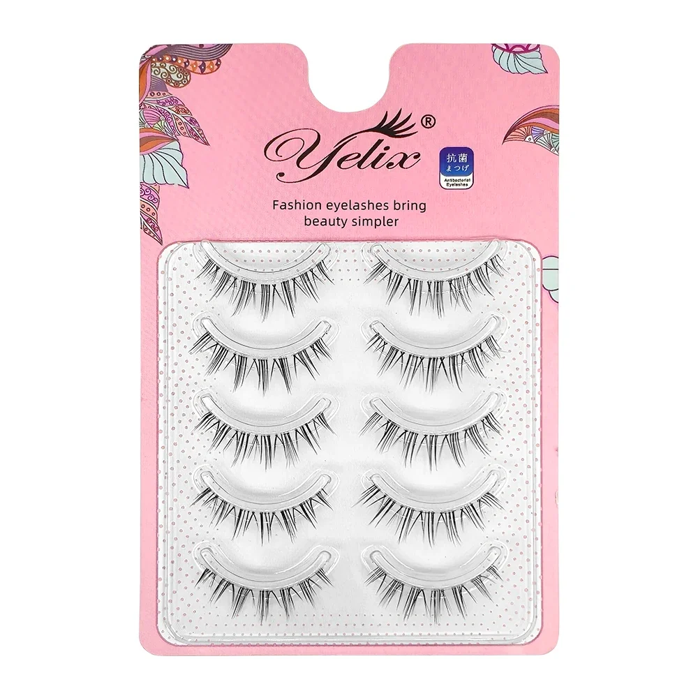 Yelix 5 Pairs Air False Eyelashes Short Eyelashes Natural Thin Clear Band Lashes Thai Makeup Eyelash Extension Supplies