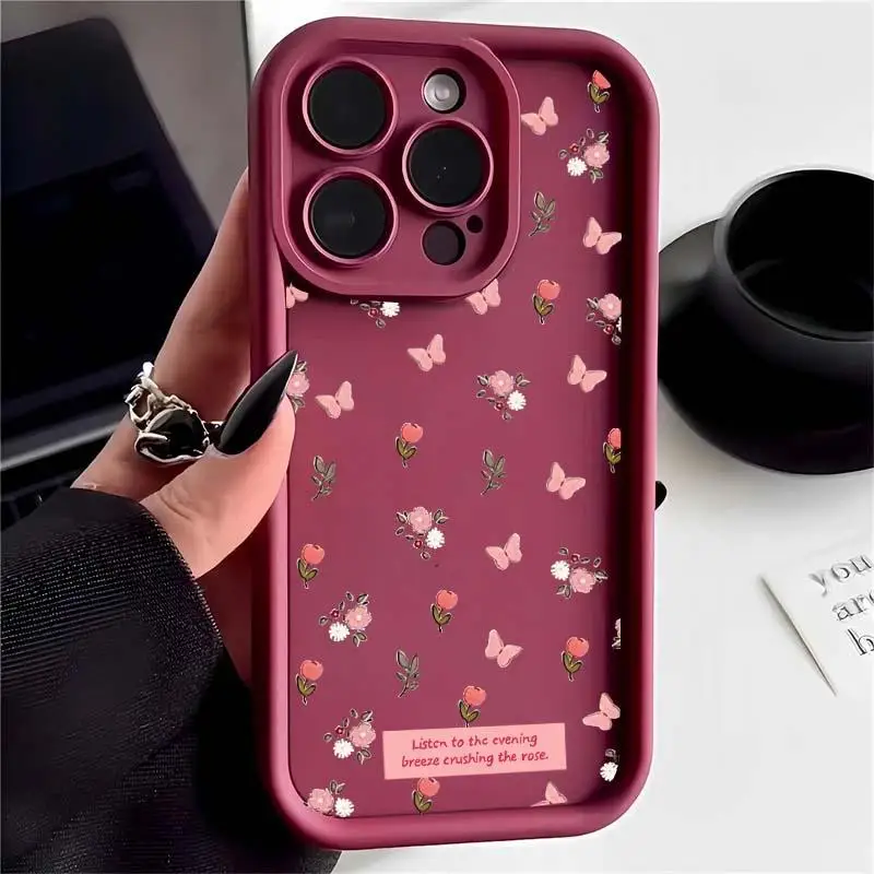 Coque de téléphone motif papillon fleur rose, coque souple pour Samsung Galaxy S24 Ultra S23 S21 S22 Plus S20 FE A55 A54 A34 A32