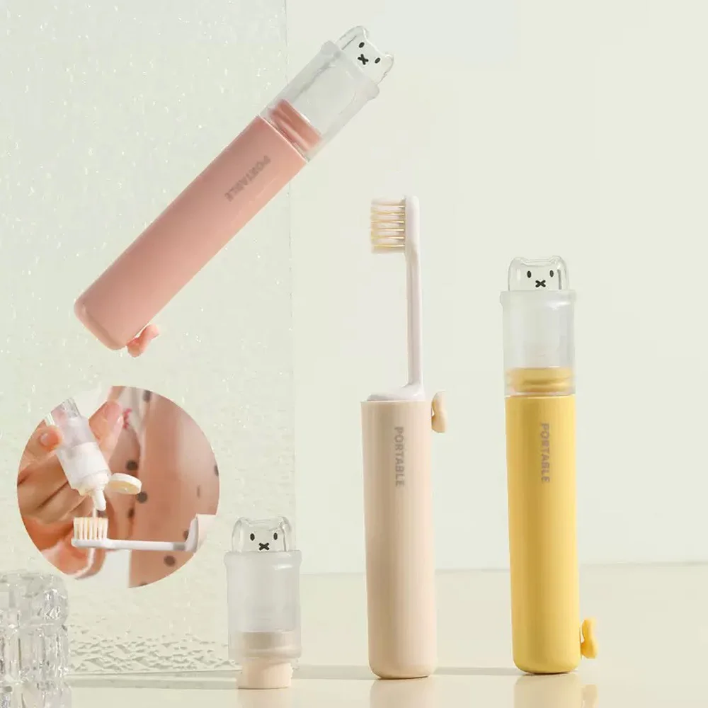 قطعة واحدة - حاوية سفر مريحة لفرشاة الأسنان، مجموعة فرشاة أسنان قابلة للطي 2 في 1 - صغيرة ومريحة - ضرورية للأعمال