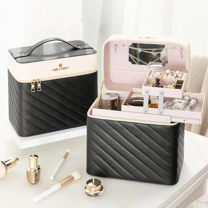 

Women's Makeup Bag Large Capacity Ins Wind Cosmetics Organizer Portable Multifunctional Handheld Makeup Box
