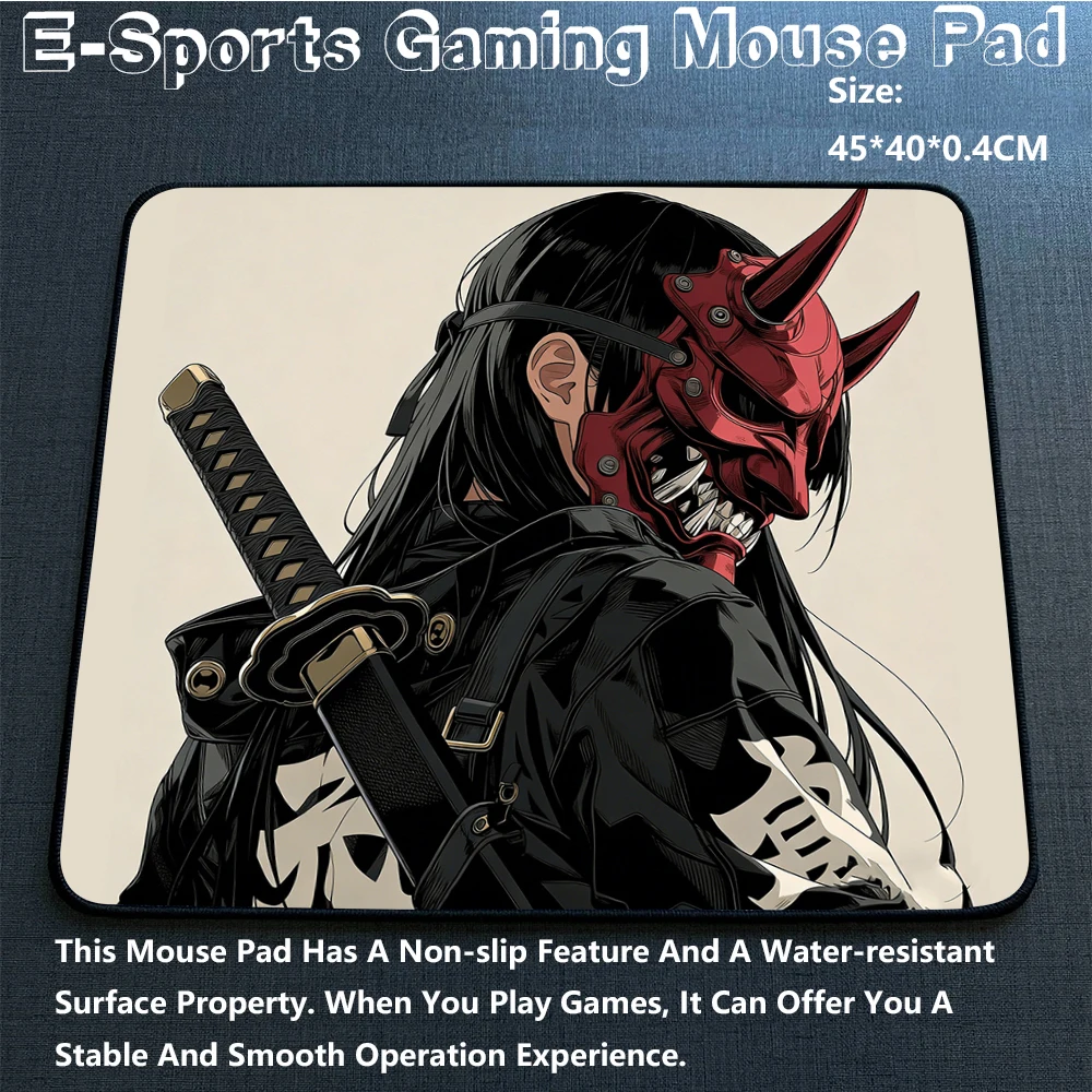

Retro Oni Mask Samurai Gaming Mouse Pad Ultrafine Surface E-Sports Mousepad Waterproof Surface For Gamer Professional Mouse Mat