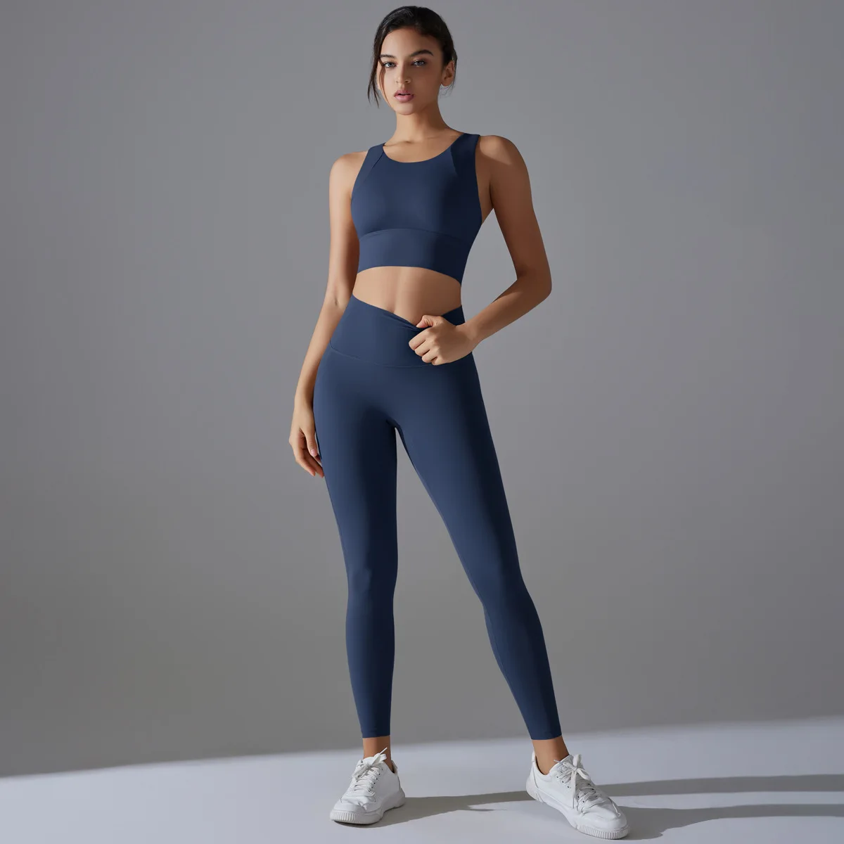 Solid Color Women's Yoga Suit Fitness Set High Waist Hip Lifting Pants Sports Leisure Backless Running Vest Set 2024 New