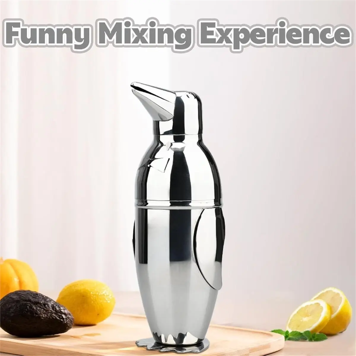 Home Tool Penguin Cocktail Shaker, Bartender Shakers 16.9oz with Built-in Strainer, Professional Bar Mixology Tool, Sliver Mixer