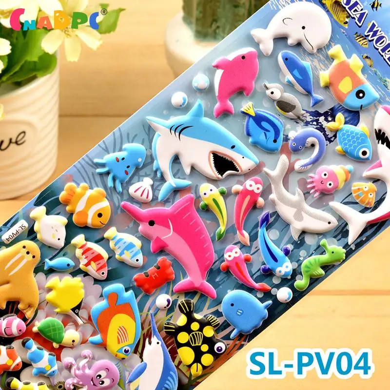 1Sheet Sea Life Animal Shark Dolphin Fish Stereo 3D Bubble Sticker Diary Sticker Decoration Stationery Stickers Random