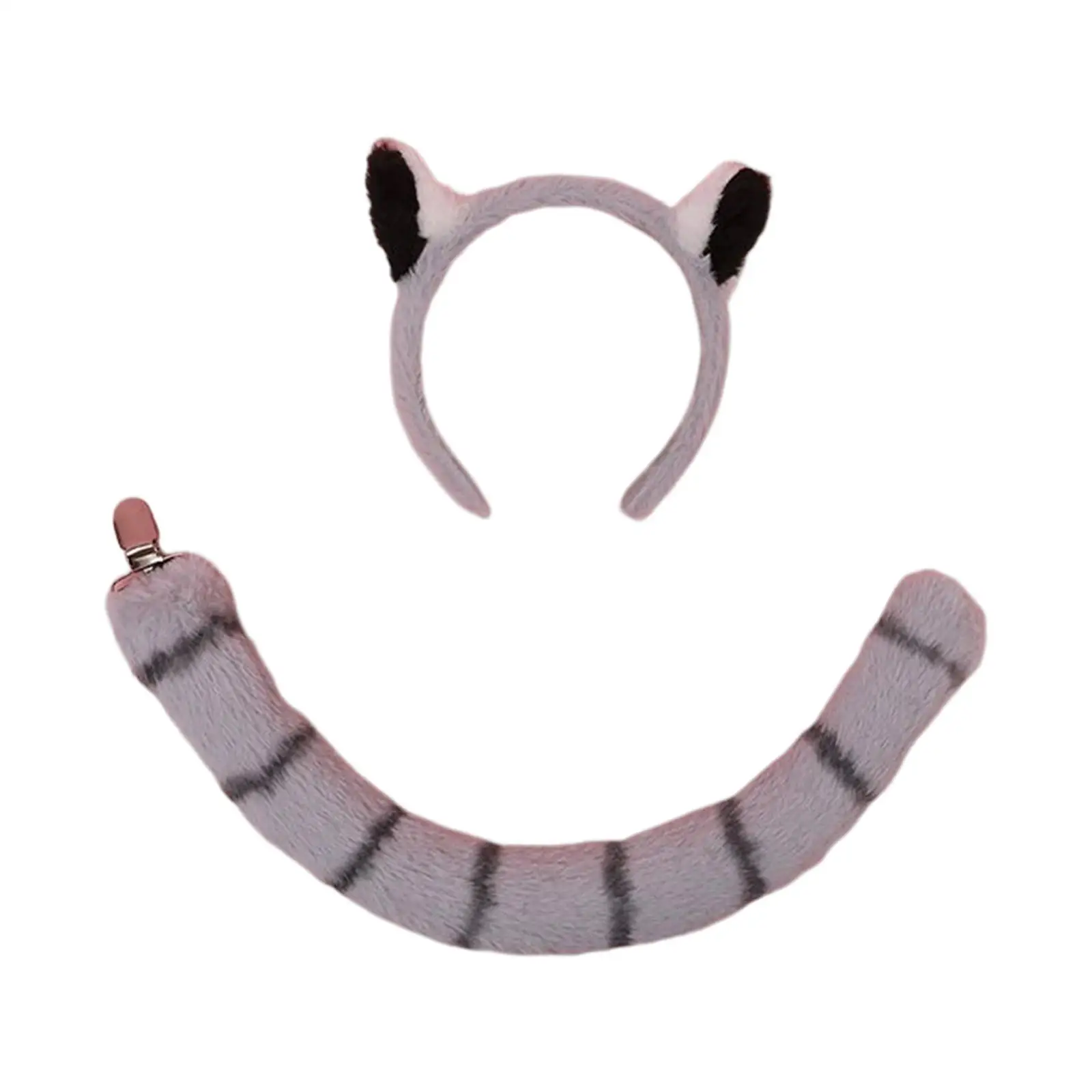 Plush Raccoon Ears and Tail Set Costume Fancy Dress Headpiece Dressing