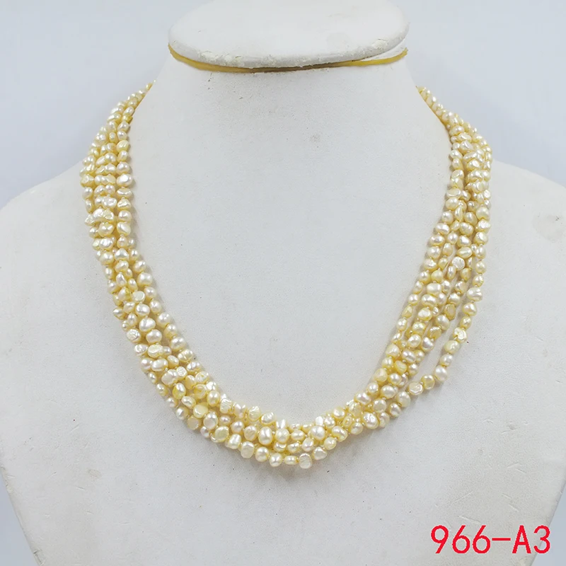 5 Strand 3MM Natural Baroque Pearl Necklace. last necklace 19”