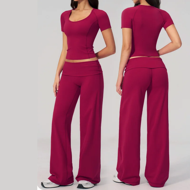 

Women's Tracksuit Fitness Yoga Outfit Set New Summer Casual Short Sleeve Sets For Women Slim Two-piece Suits Gym Clothes Woman