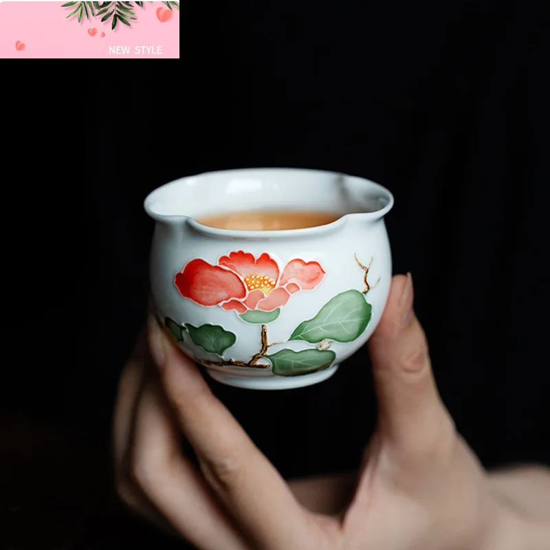 

100 мл ручная нарисованная чашка с цветком камелии, керамическая чашка для чая Zen, большая емкость, дегустационная кружка, винтажная чайная чаша, подарок для кафе, посуда