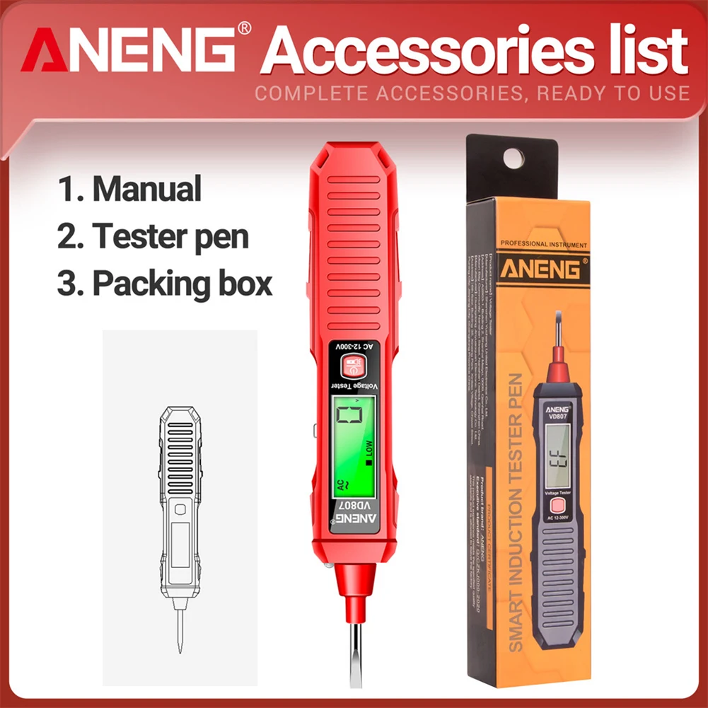 VD807 Digital NCV AC Spannungsprüfer Stift AC 12-300V Schaltungstester 50/60Hz LED Taschenlampe Ton Licht Alarm Null Feuer Drahttester