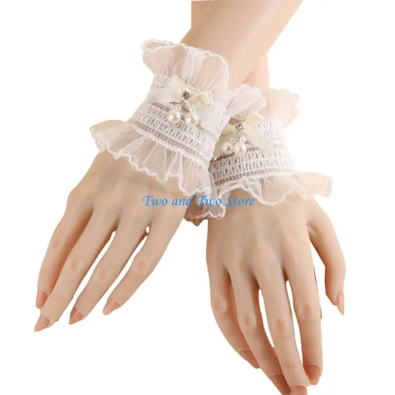 

HX6F Деликатные кружевные запястье аксессуары легко носить рюкленные цветочные кружевные манжеты для женских вечеринок Свадьбы