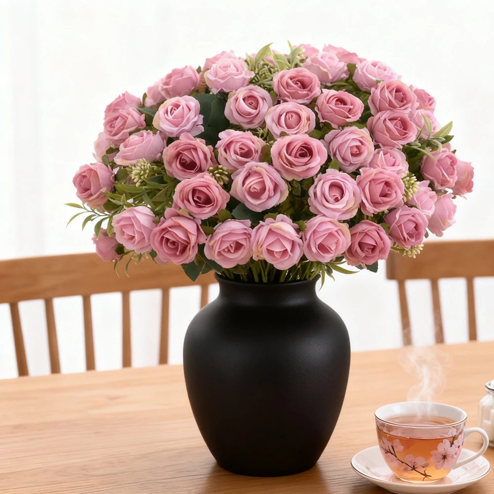 1/5 Stück Künstliche Blumen mit Zehn Köpfen, Seidenweiße Rosen-Bündel für Scrapbooking, Festivals, Hochzeiten, Gartenpartys, Raumdekoration und Vasen – Detail 5