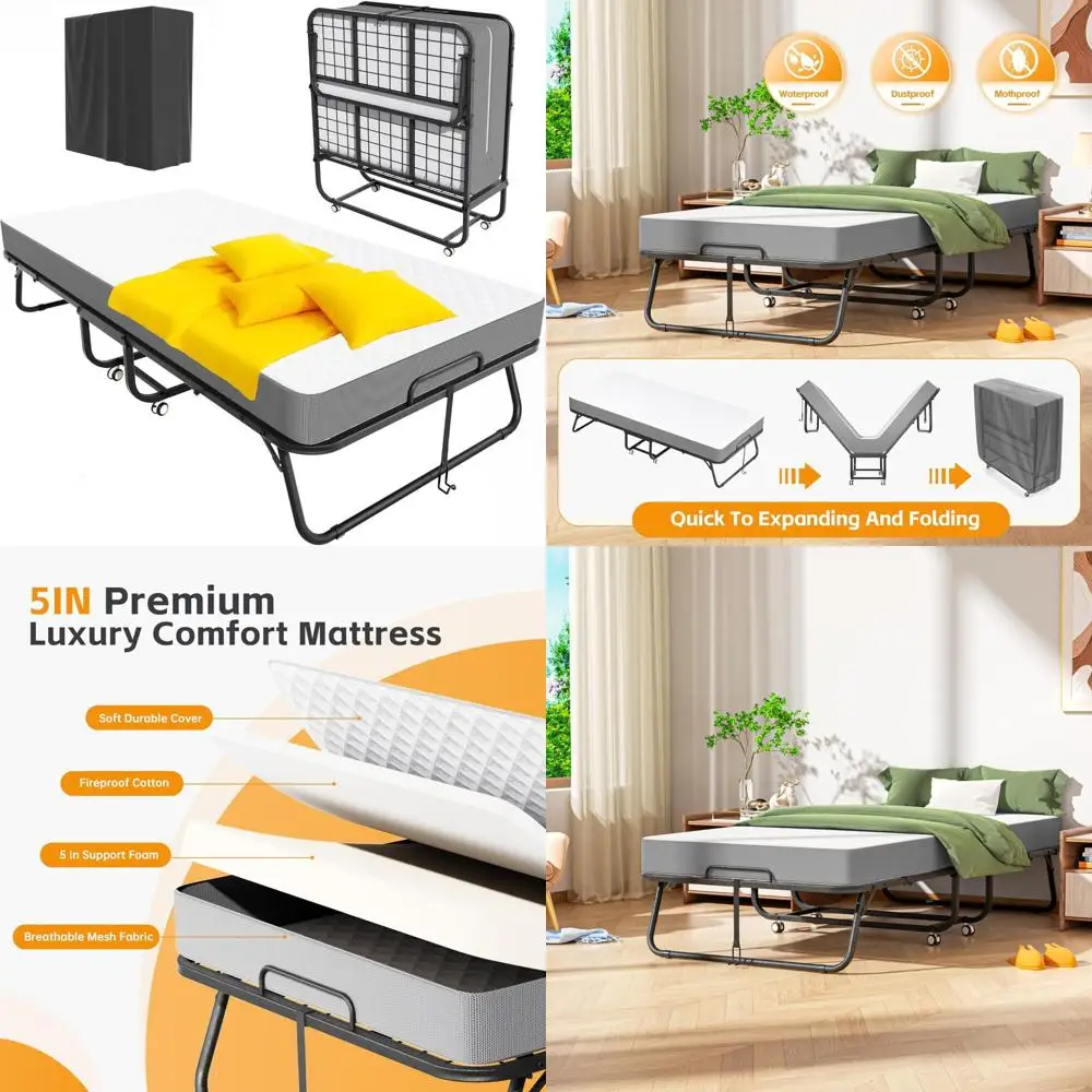 سرير قابل للطي محمول للبالغين مع مرتبة، سرير ضيوف قابل للطي مقاس 75 × 38 للبقاء طوال الليل، مريحة للنوم المؤقت #1