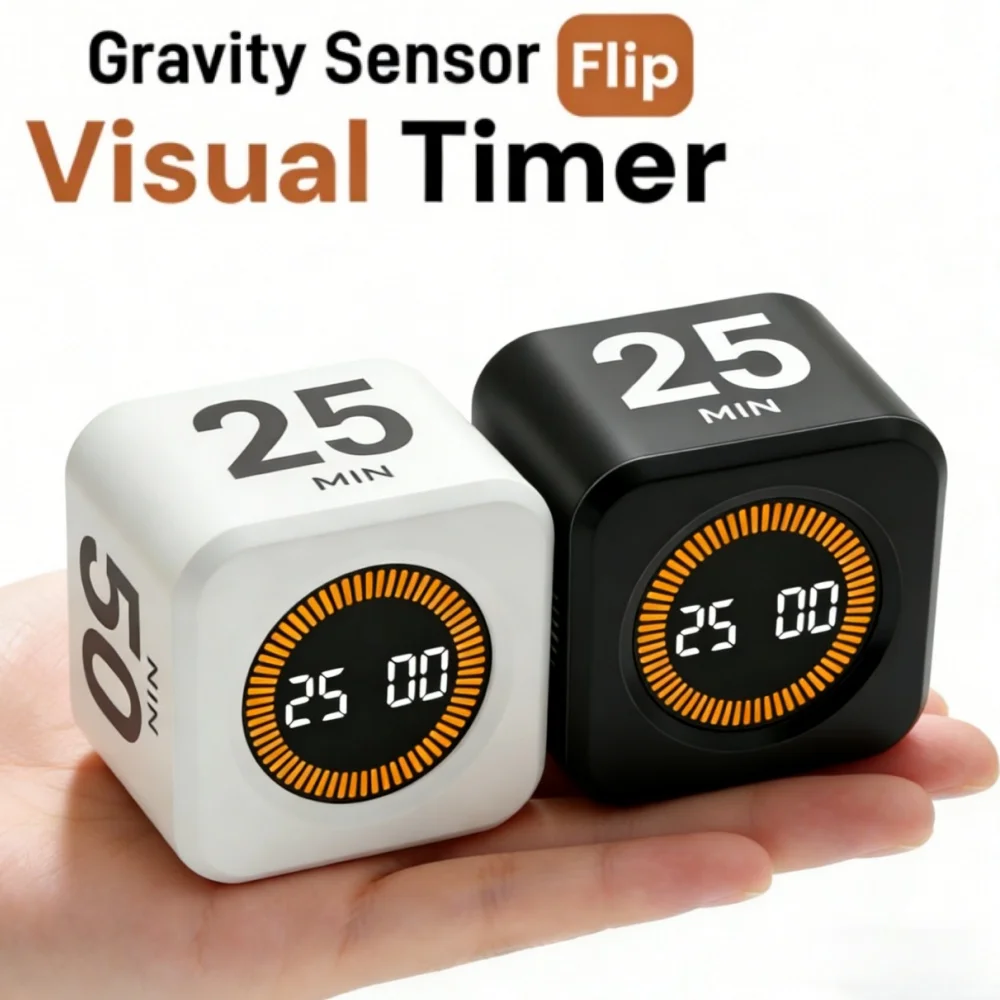 Rotating Pomodoro Flip Cube Timer Desk Productivity Tool ADHD Stopwatch for Work Study Kitchen Back to School