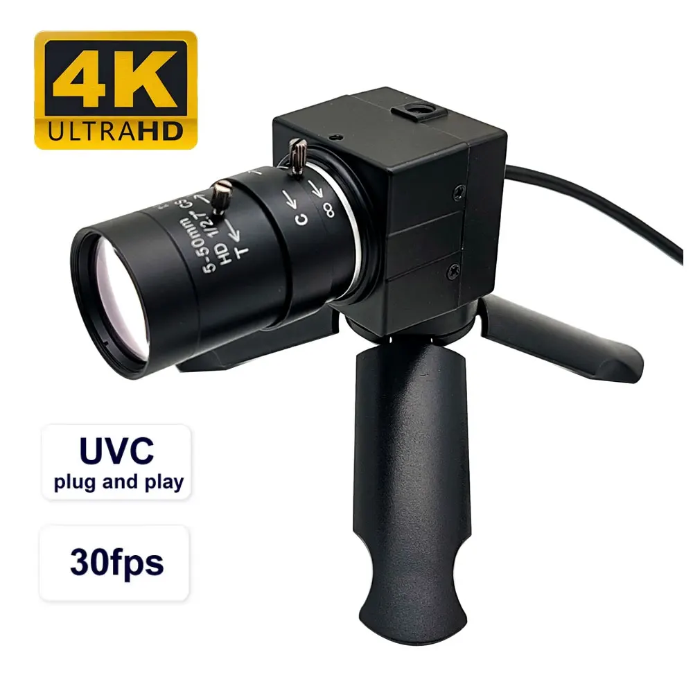 4K Ultra HD Webcam 10X 5-50mm Varifocal Manual Lens 8MP USB Camera UVC OTG for Conference Live Streaming