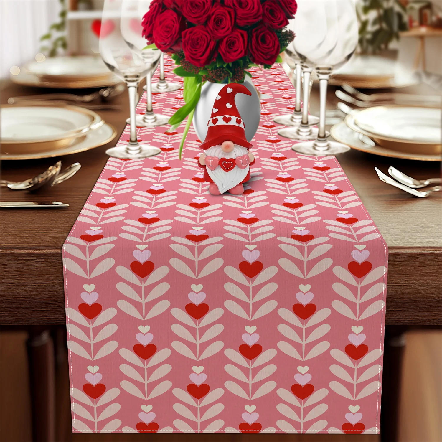 

、Red White Floral Stem Heart Table Decoration - Valentine's Day Kitchen Dining Centerpiece