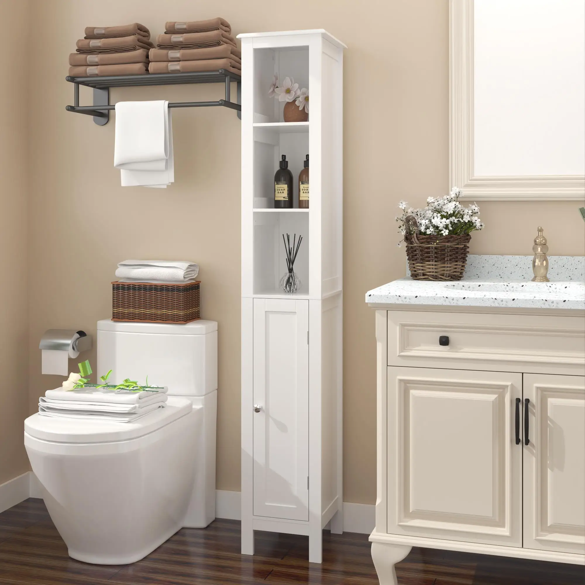 

66.92 Freestanding Bathroom Storage Cabinet with Adjustable Shelves & Open Compartments - Anti-Tip Design for home & Small