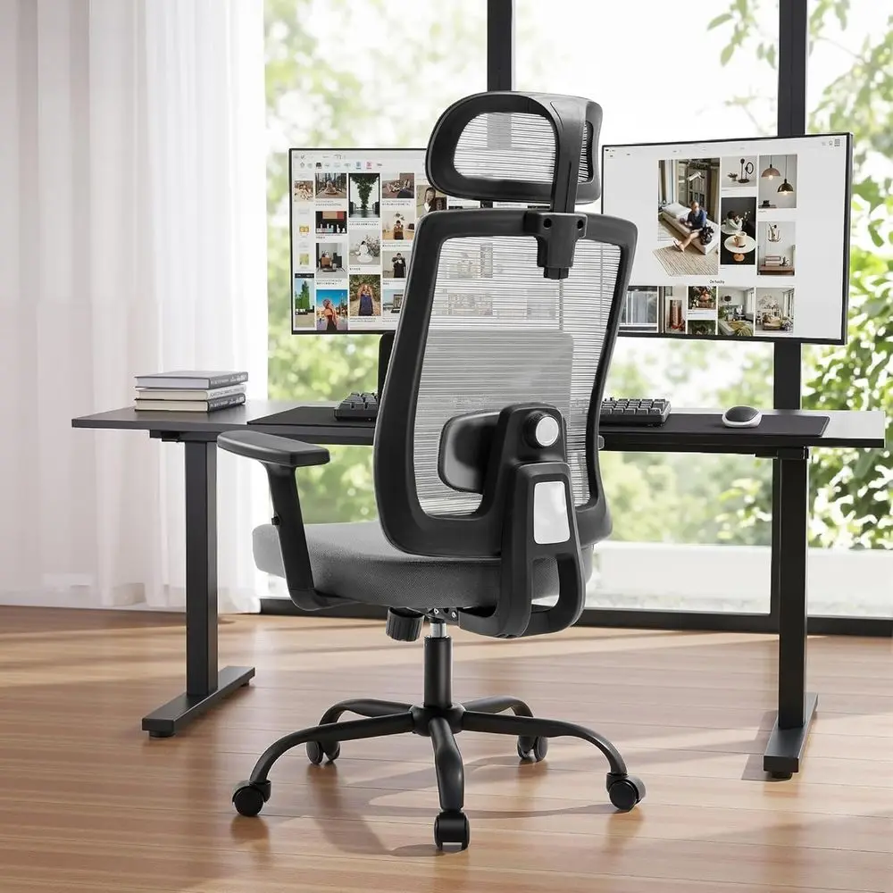 Ergonomic High-Back Mesh Desk Chair with Adjustable Lumbar Support and Rest for Comfortable Gaming, Supporting Up to 330lbs for