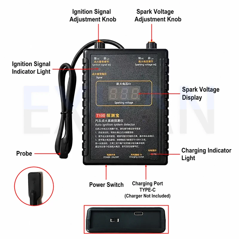Picture 7: Automotive Actuator Tester T100 Automotive Ignition System Detector 12V 24V Ignition Coil Analyzer System Performance Diagnostic