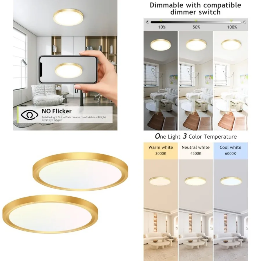 2PACK Flush Mount LED Ceiling Light Fixture en, 12Inch 28W, Dimmable 3000K-4500K-6000K Ceiling Lamp 3200LM Low Profile Ceiling