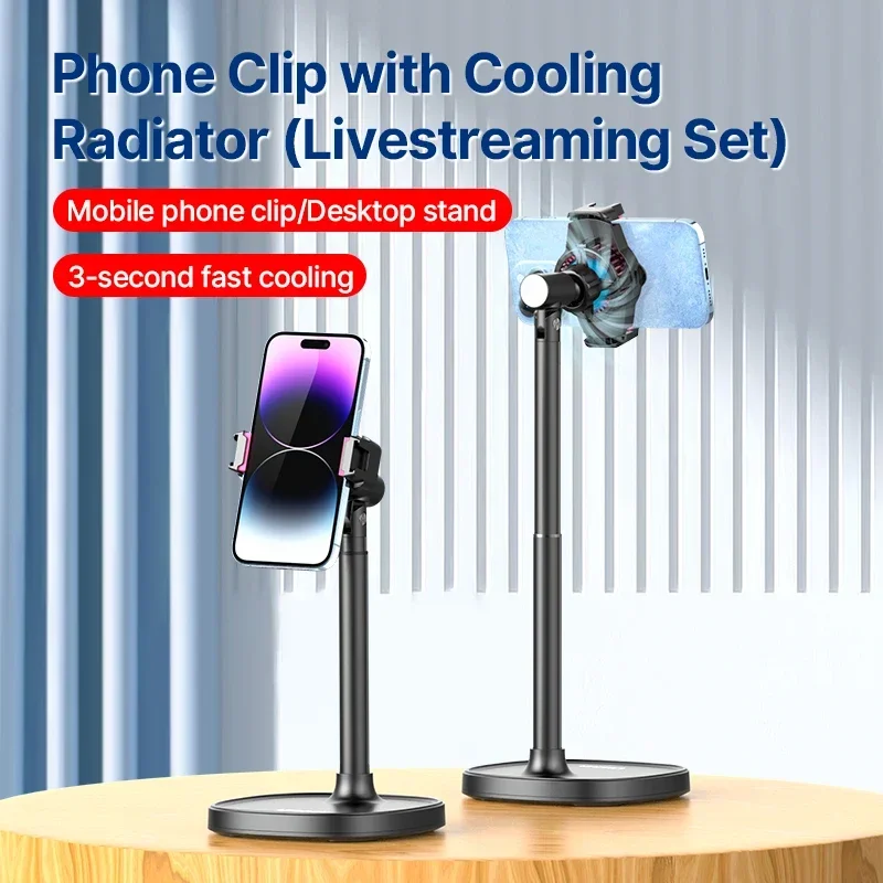 

Phone Clip with Cooling Radiator Livestreaming Set Smartphone Stand with 360° Rotation Ballhead Cooler Radiator