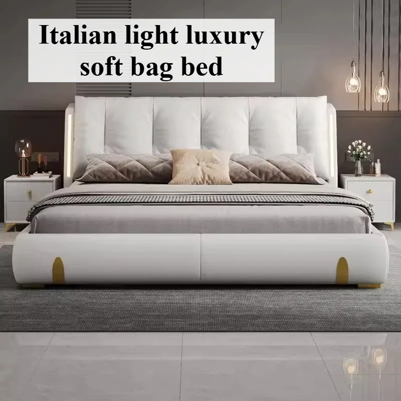 

Aesthetic Modern Bed Luxury Night Lamp Nightstands Double Bed Bedroom Storage Cama De Lujo Para Dormitorio Home Furniture
