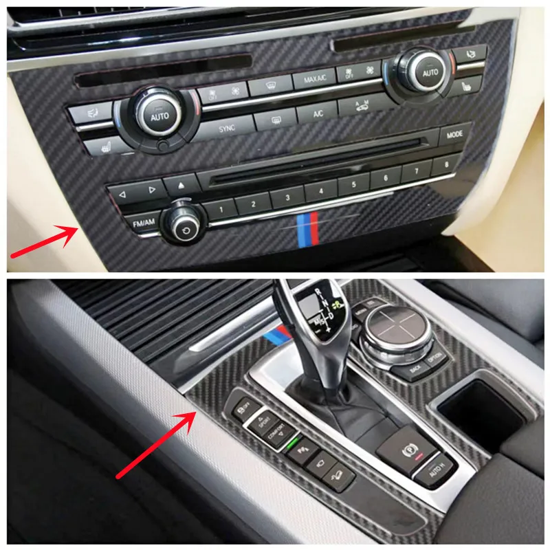 

Carbon Fiber Center Console Gear Shift Panel Decorative Cover Trim Strips Sticker For BMW X5 X6 F15 F16 Car Interior Accessories