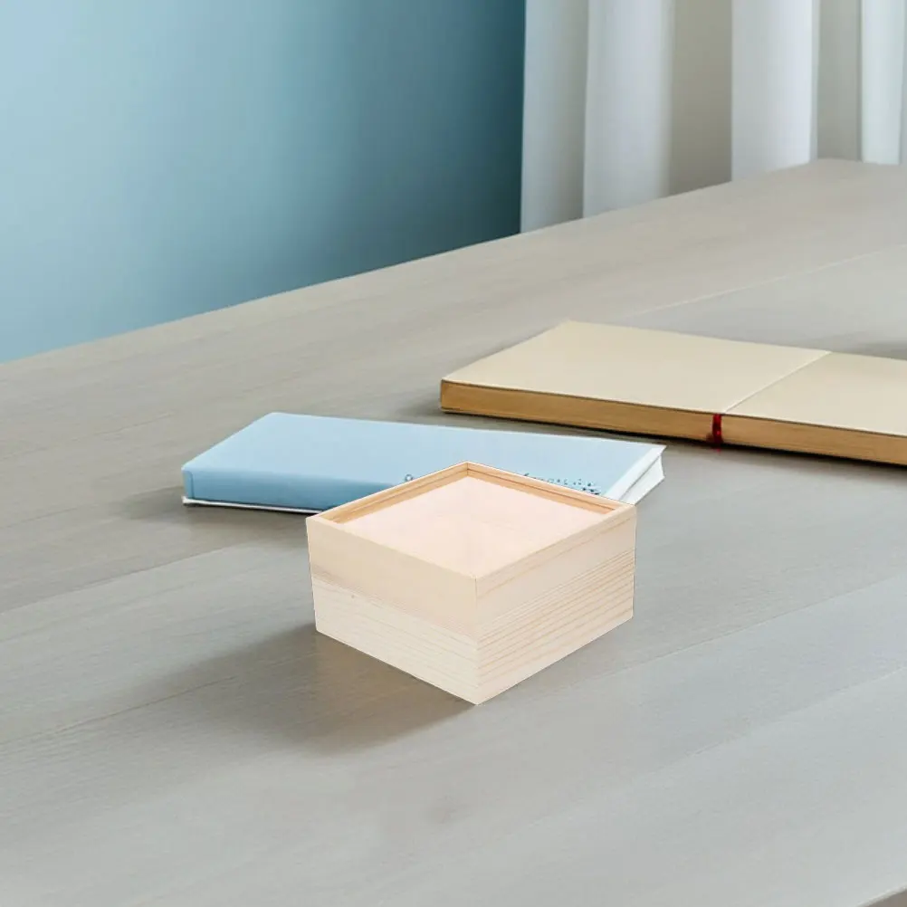 

2 pcs Acrylic Storage Box 15X15X8Cm Clear Slide Lid Wooden Base Decorative Organizer For Home Desk Cosmetics Stationery Craft