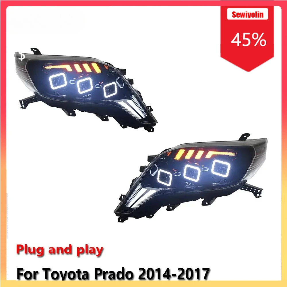 

Автомобильные светодиодные фары, автомобильные детали для Toyota Prado 2014-2017, противотуманные DRL, стоп-сигнал, указатель поворота, Plug and Play