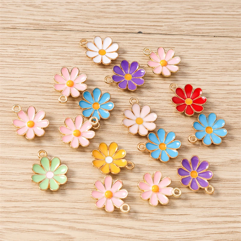10 Stück 15x18mm Niedliche Bunte Emaille-Blumen-Anhänger für die Herstellung von Ohrringen, Halsketten, Armbändern, DIY-Handwerk und Schmuckzubehör