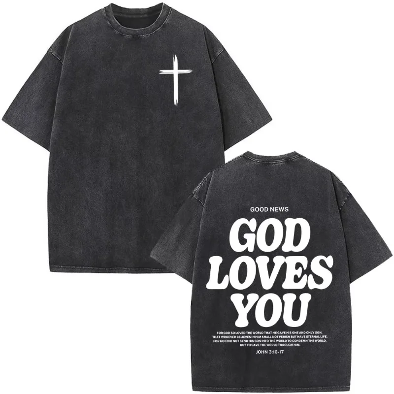 Christian Jesus Wing Bible Verse Washed Vintage T Shirt Men Women Clothing Fashion Cotton Oversized Short Sleeve T-shirt Y2k