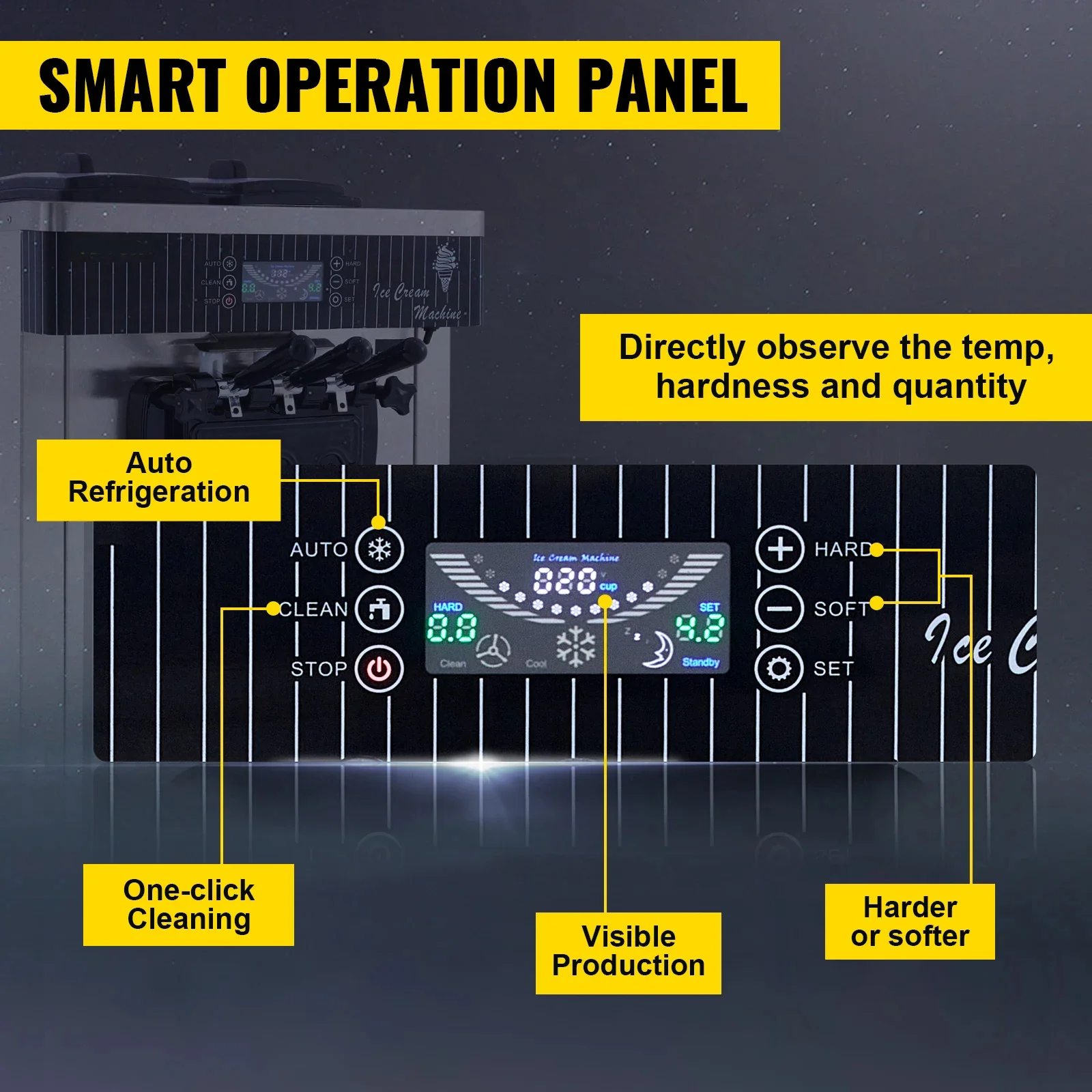 VEVOR التجارية آيس كريم ناعم القوام آلة 18-28L/H مبردات شربات ثلاثية الألوان سطح المكتب الحلو مخروط معدات التجميد آلة بيع #3