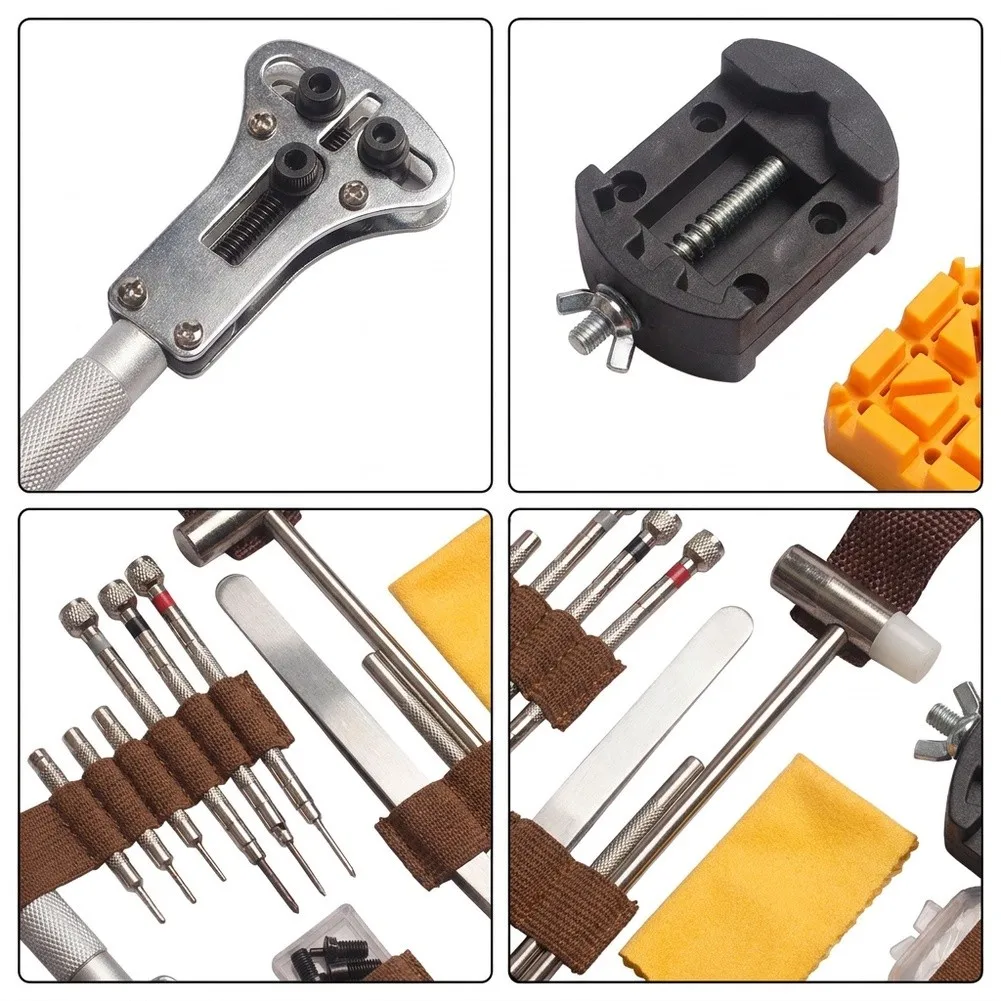 Watch Repair Tool Kit 168-Piece Alloy Set Featuring Ergonomic Handles Portable Storage Case and Precision Watch Servicing Tools
