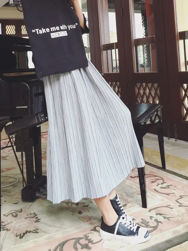 

Casual Pleated Loose Artistic Sle Women's Skirt High Waist Elastic Waist A-Line Skirt Casual Scene No Other Material