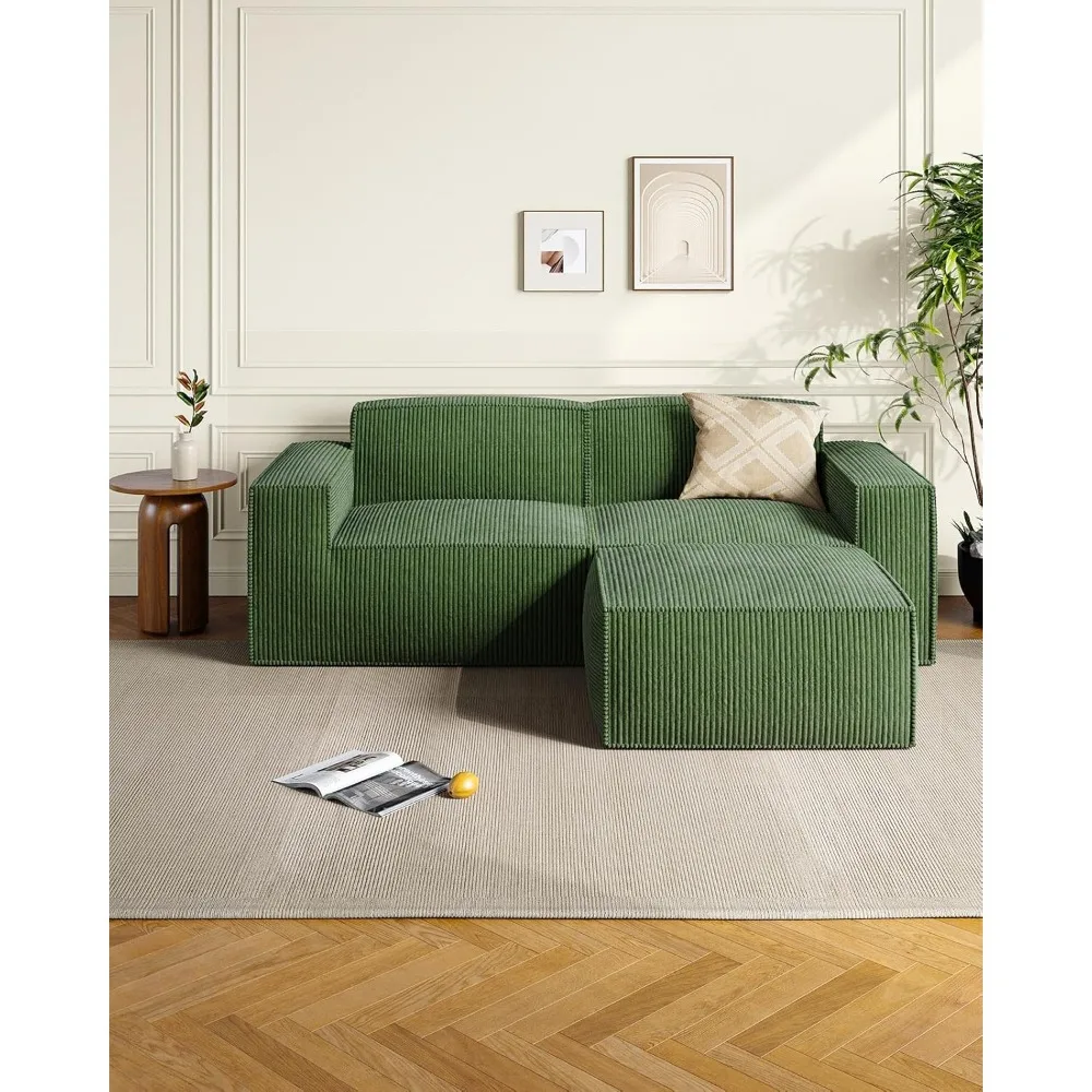 80-Zoll-Sofagarnitur in L-Form mit Chaiselongue, wolkenartigem Plüsch-Cordkissen und hohen Rückenlehnen für das Wohnzimmer