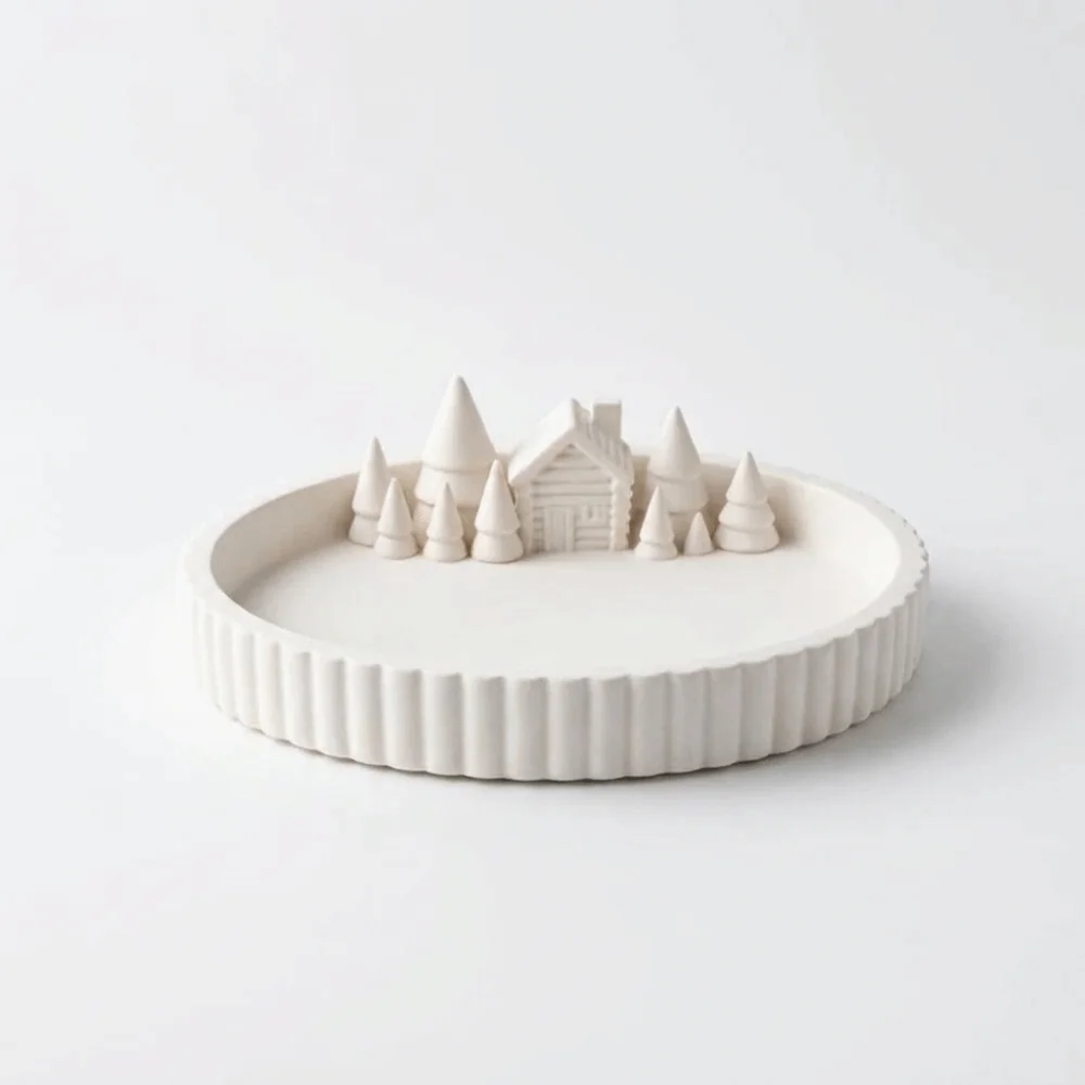3D Printed Christmas Atmosphere Tray Hollow Ball Shaped Small Miniature Landscape Cute Lightweight Snow Scene Decoration
