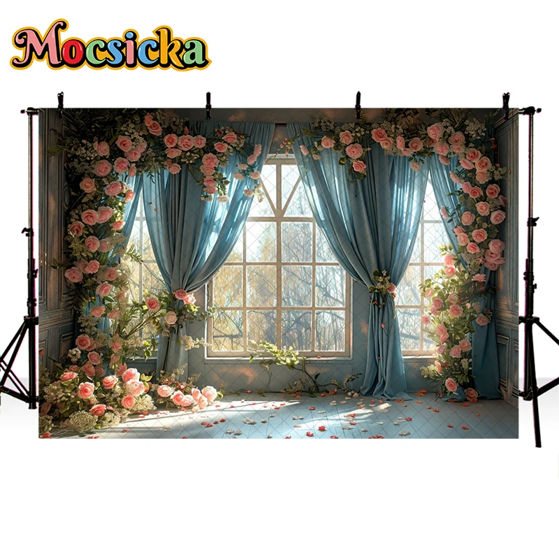 Mocsicka фон для фотосъемки романтические комнатные Цветочные занавески декор для свадебной вечеринки для взрослых и детей портретный фон для фотостудии