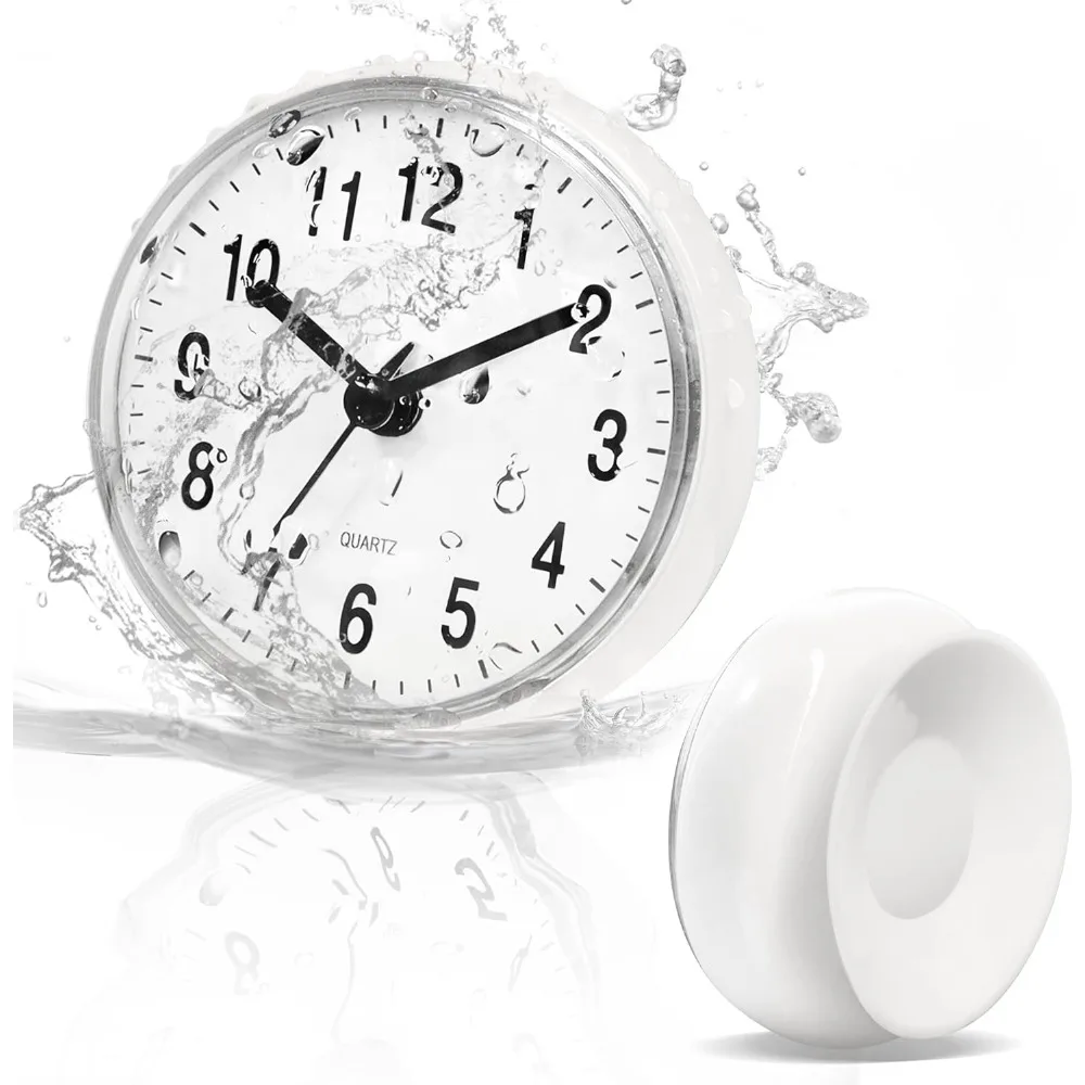 

Waterproof bathroom shower clock with large suction cup - silent, waterproof, battery powered toilet wall clock