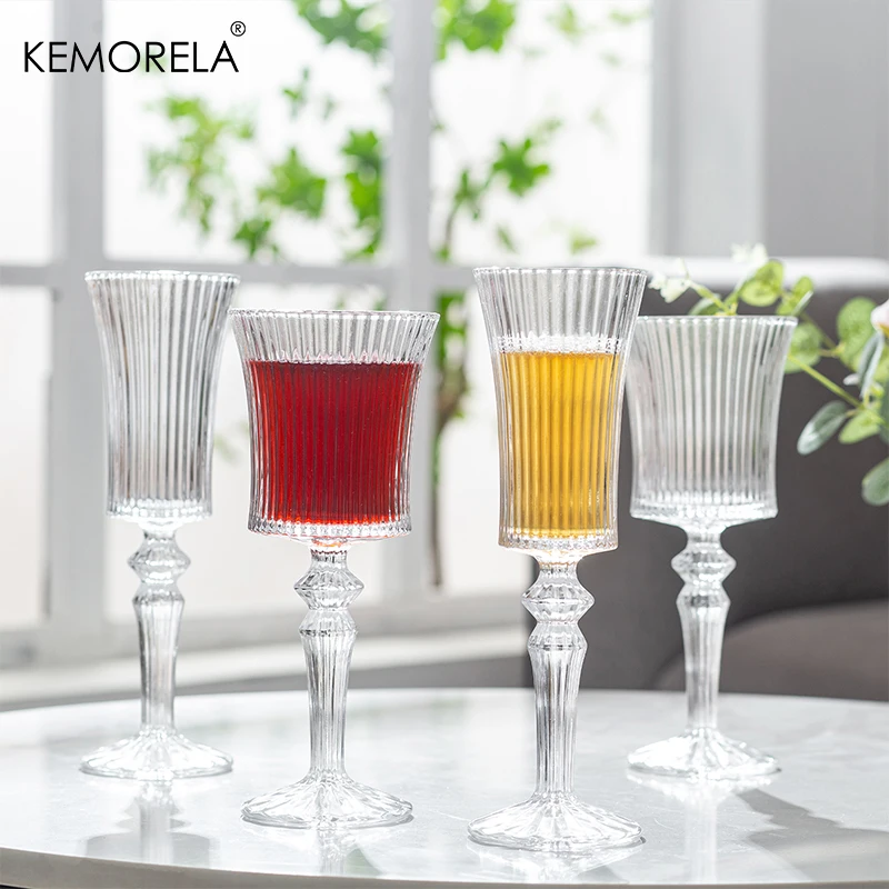 4PCS Transparent Goblet Bar Whiskey Cocktail Champagne Suitable For Party Decoration Handmade Striped Wine Glass Drinkware Set