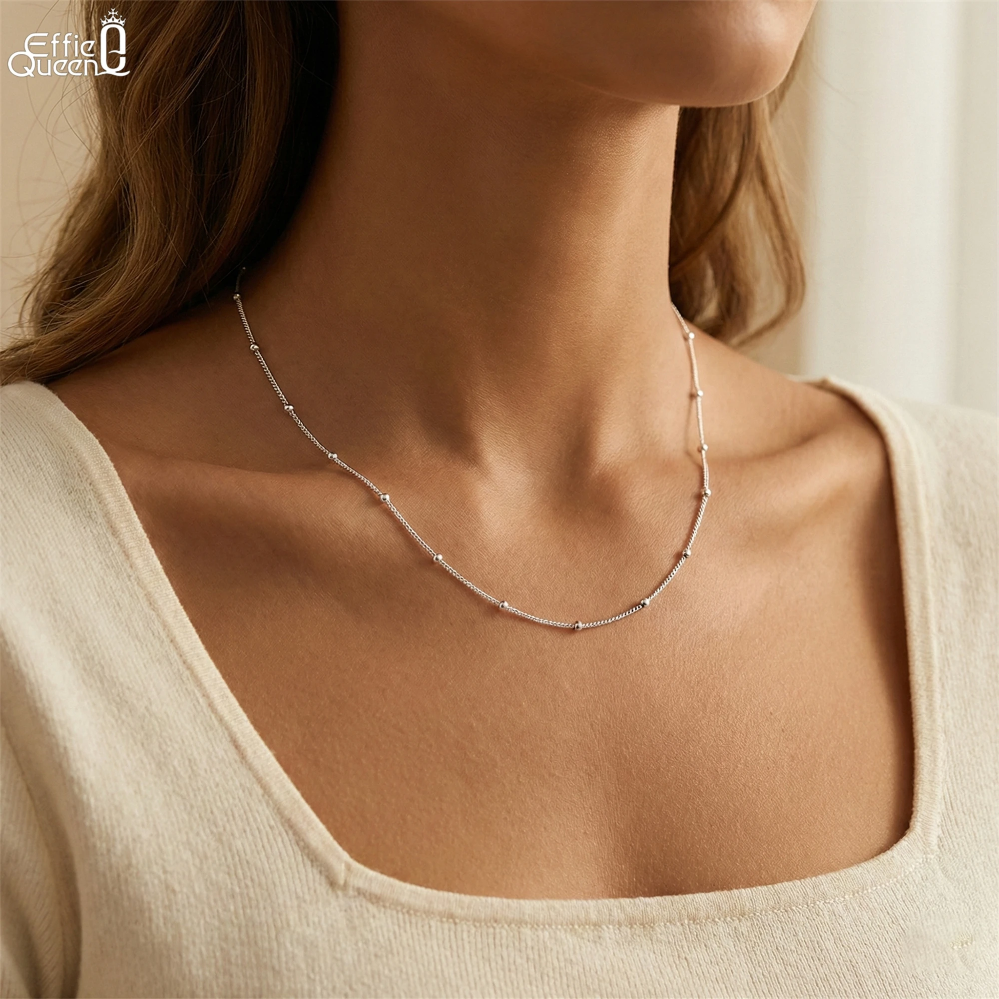 

Базовое ожерелье Effie Queen из стерлингового серебра 925 пробы с боковой цепочкой и бусинами, идеально подходящее для торжеств и подарков SC22