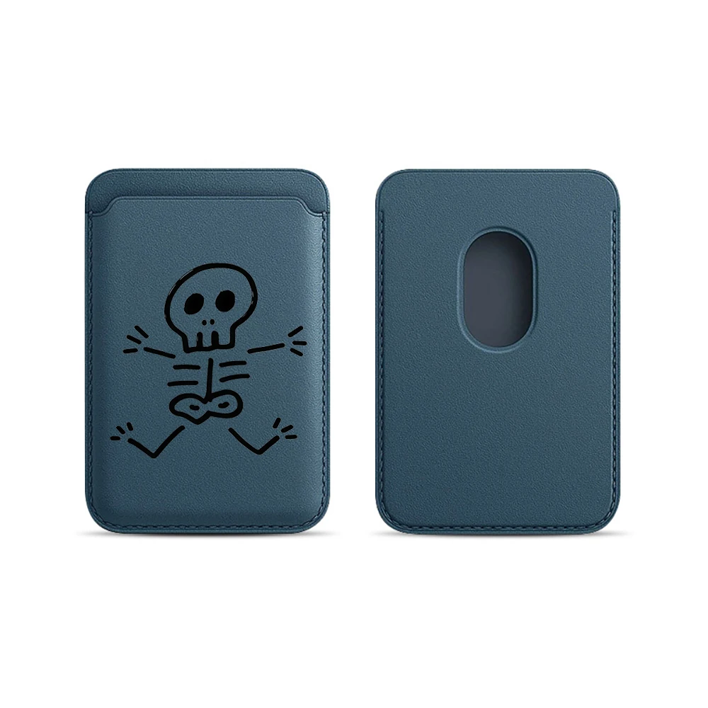 Künstlerische Totenkopf-Leder-Kartenhülle für Magnetische Hüllen, Geeignet für alle iPhones, für Magsafe-Karten-Handytasche – Detail 7
