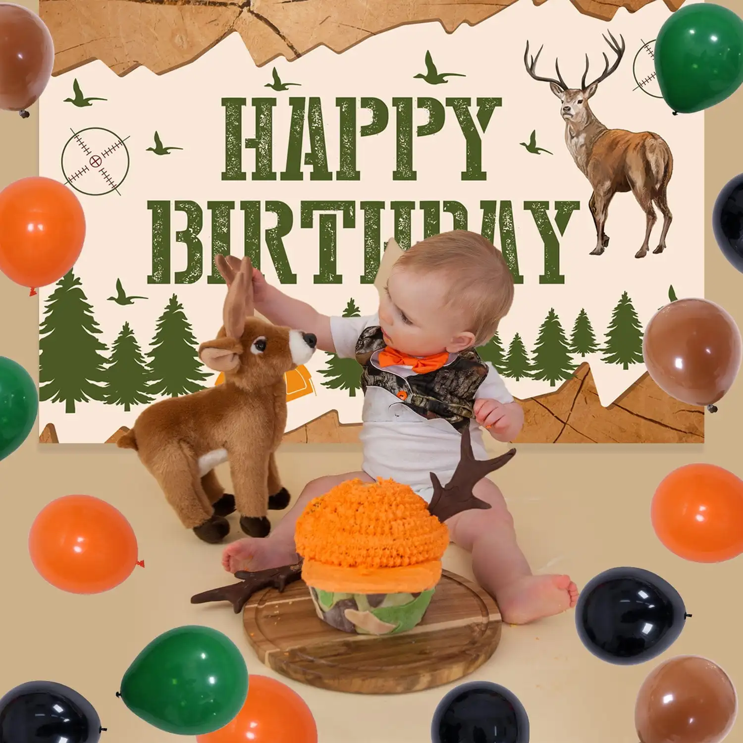 Deer Hunting Theme Birthday Party Decor Set, Backdrop Balloons, Arch Kit for Kids, Party Supplies, Happy Birthday