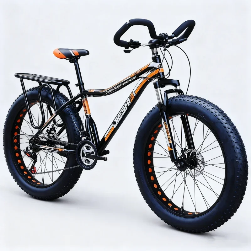 

Adult Men's Black And Orange Hollow Butterfly Handle Large Tire Snow Mountain Bike - Thick Wide Tire Variable Speed Off-Road Fa
