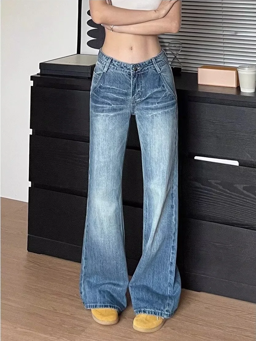الرجعية Waed واسعة الساق الجينز المرأة فضفاضة تناسب التخسيس الدنيم السراويل ربيع الخريف حجم كبير MM الأمريكية Sle جرس بوت #1