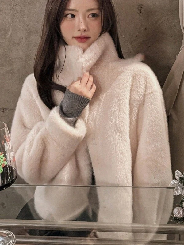 Ele Thiened Faux Bontkraag Losse Katoenen Jaet Dames Winter Bovenkleding Milieuvriendelijke Bont Opstaande Kraag Koreaanse Sle