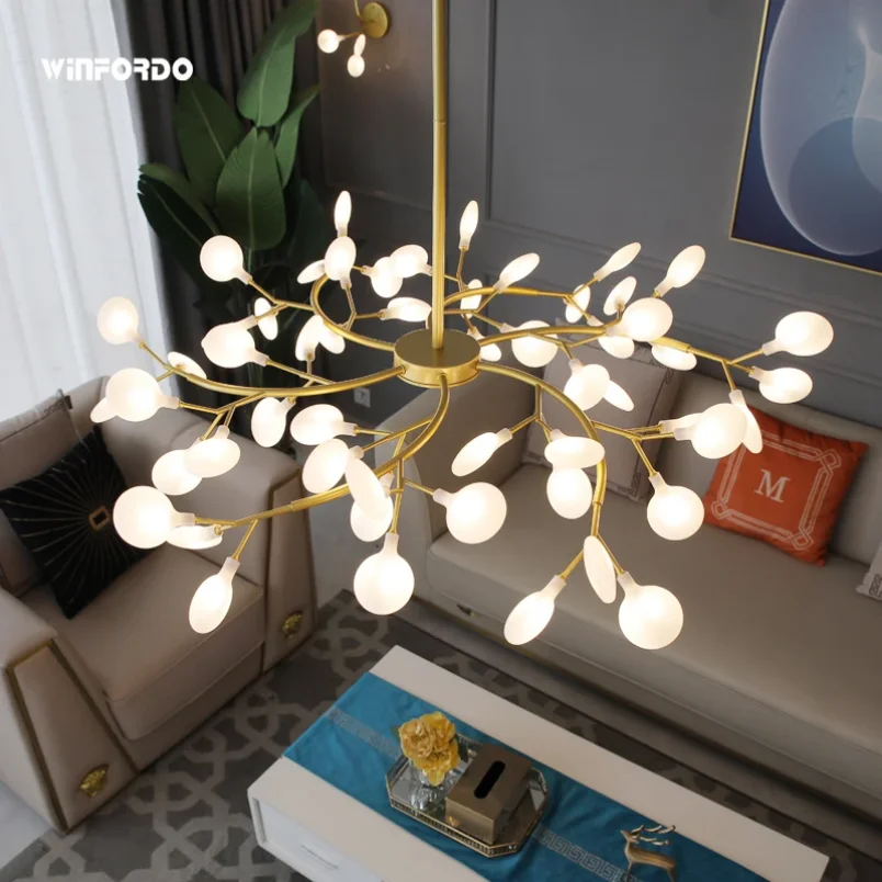 2024 Modern Firefly LED Chandelier Light Tree Branch Pendant Lamp Decorative Hanging Lamp For Home (Acrylic Lampshde ）